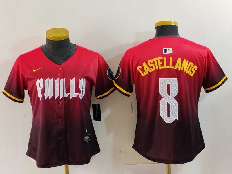 Womens Philadelphia Phillies #8 Nick Castellanos Red Red 2024 City Connect Limited Jersey